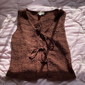 Brown Textured Sleeveless Top